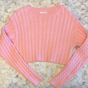 Windsor Pink Cropped Cable-Knit Crewneck Sweater
